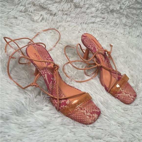 Antonio Melani | Barden Lace-Up Citrus Peach Pink Heels Strappy Sandals - Picture 7 of 10